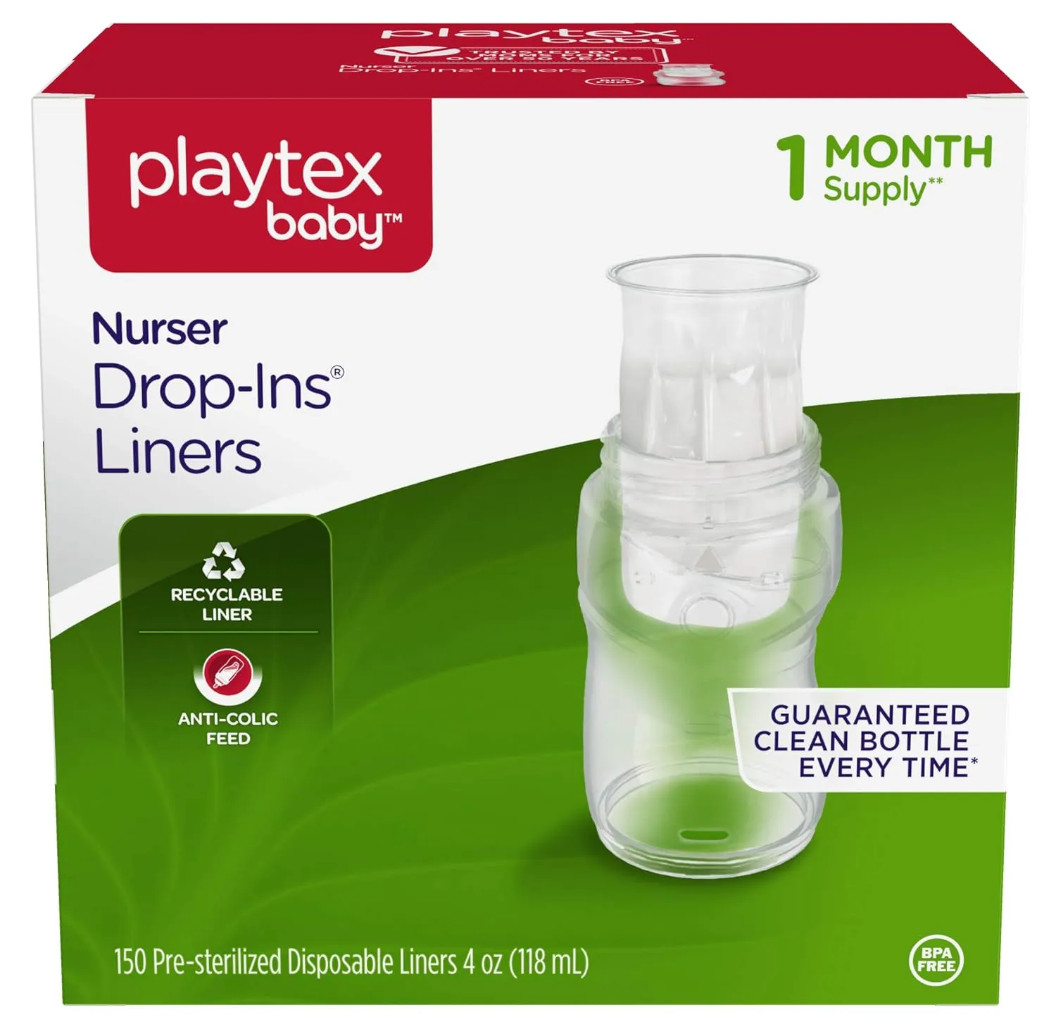 Playtex Baby Nurser Pre-Sterilized Disposable Bottle Liners, Closer to Breastfeeding, 4 oz, 150 Count (Pack of 1)