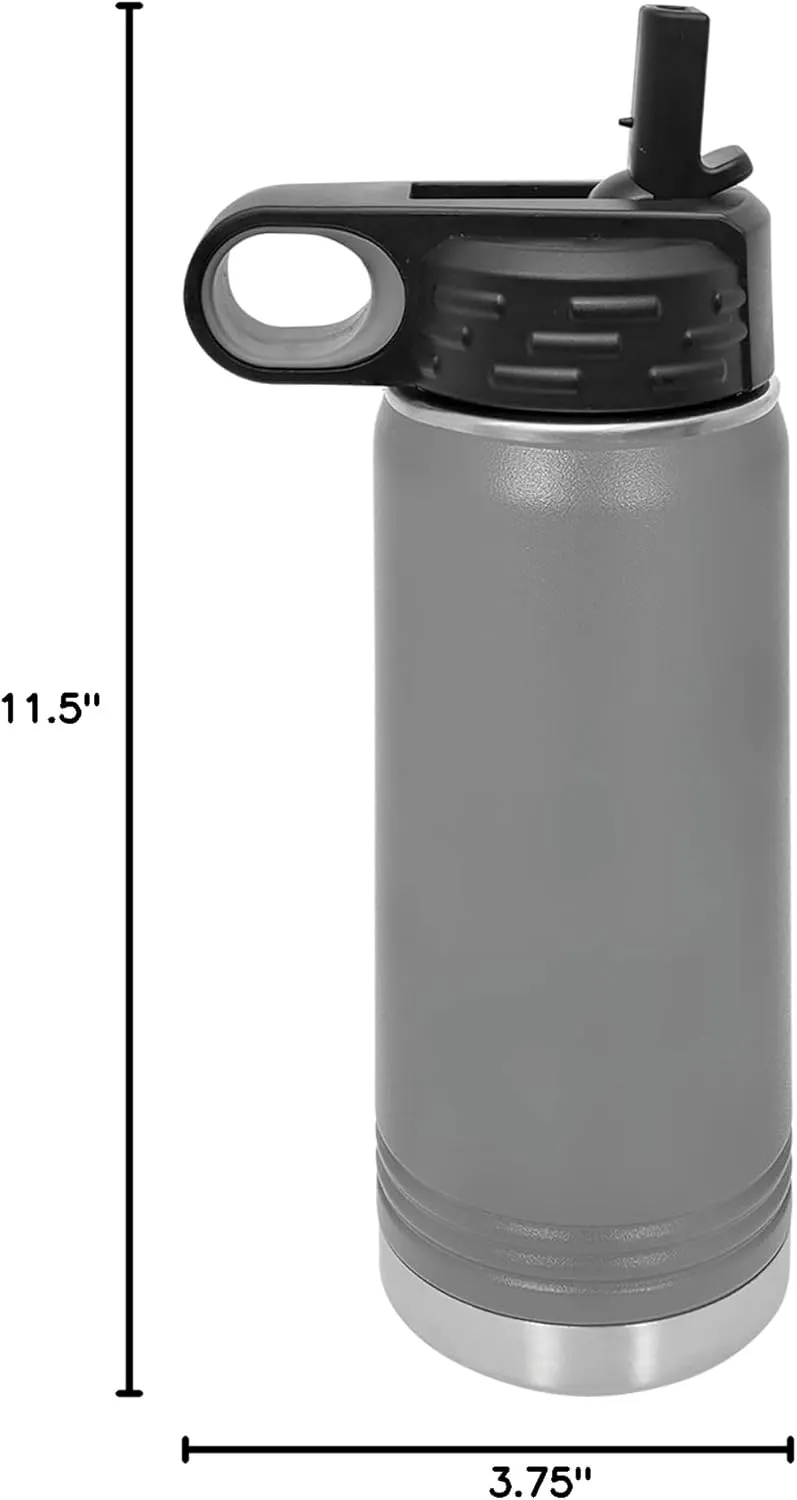 Polar Camel 40 oz Stainless Steel Water Bottle with Flip Top Lid and Straw (Dark Gray)
