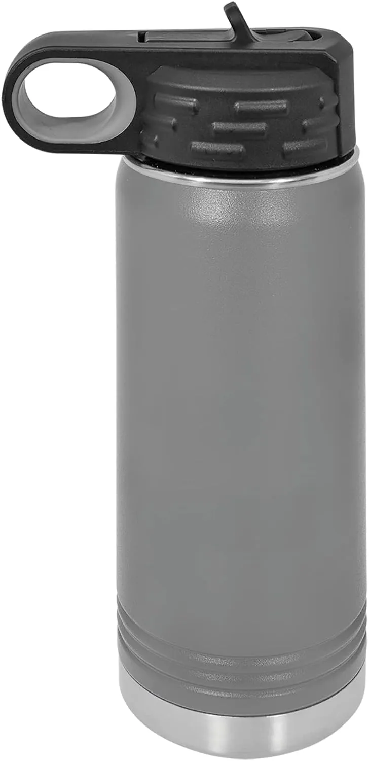 Polar Camel 40 oz Stainless Steel Water Bottle with Flip Top Lid and Straw (Dark Gray)