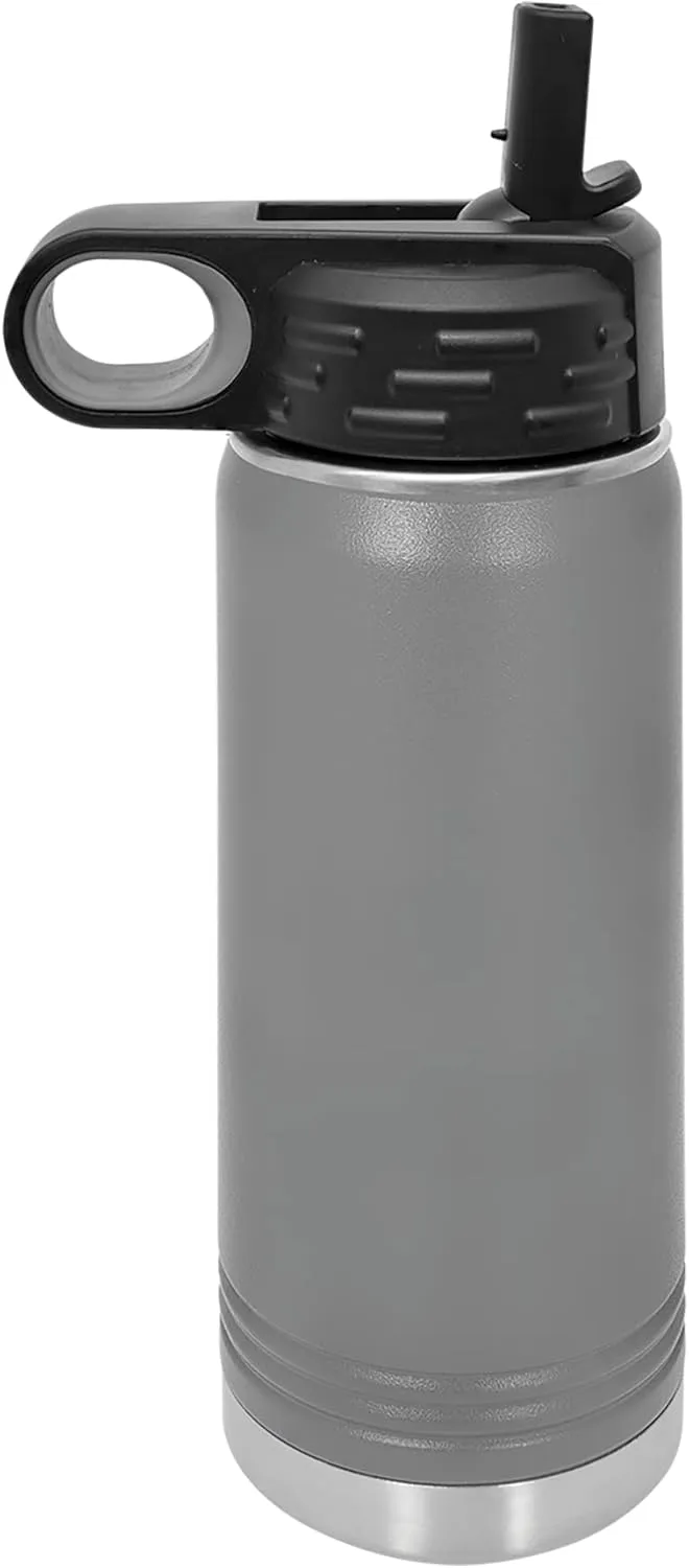 Polar Camel 40 oz Stainless Steel Water Bottle with Flip Top Lid and Straw (Dark Gray)