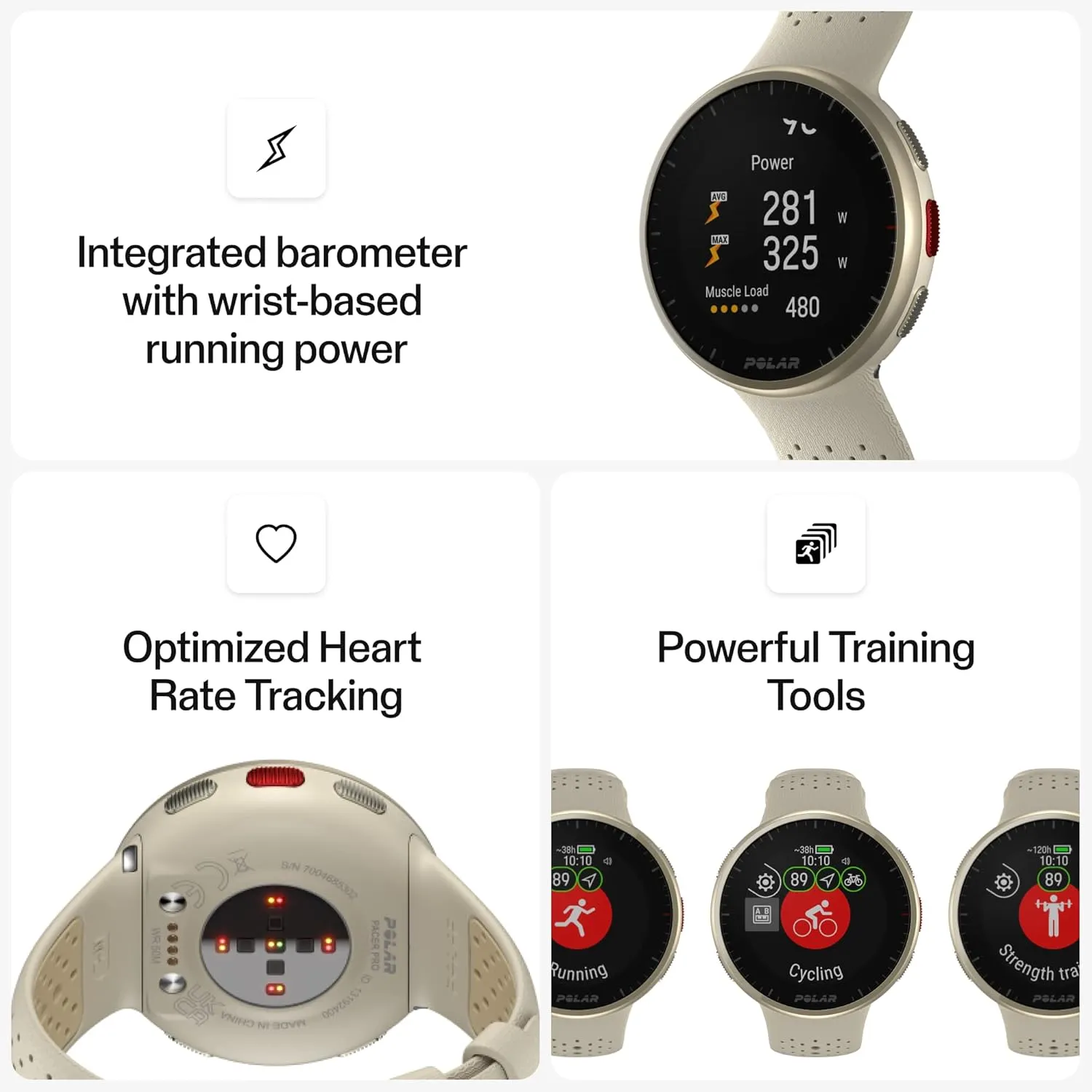 POLAR Pacer Pro Advanced Ultra-Light GPS Fitness Tracker Smartwatch for Runners with Training Program & Recovery Tools; S-L, for Men or Women, Champagne Gold