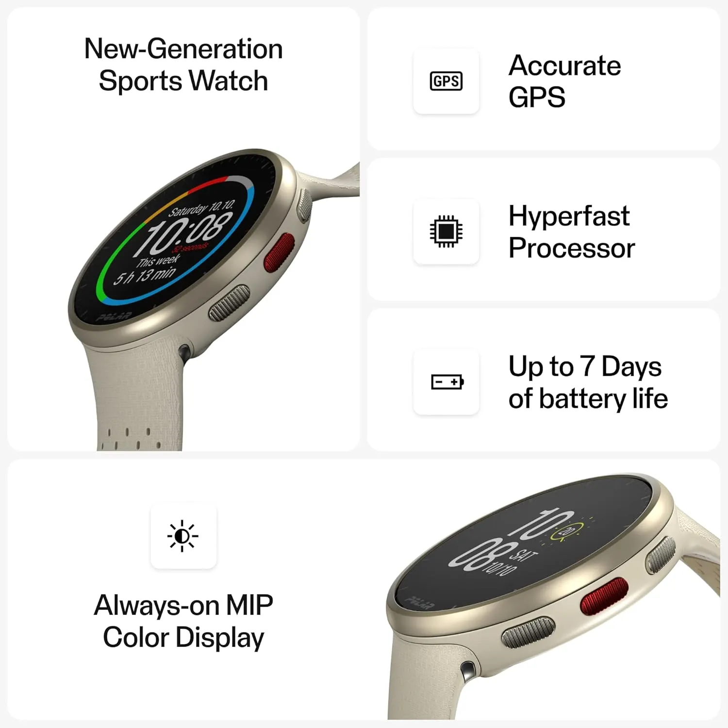 POLAR Pacer Pro Advanced Ultra-Light GPS Fitness Tracker Smartwatch for Runners with Training Program & Recovery Tools; S-L, for Men or Women, Champagne Gold