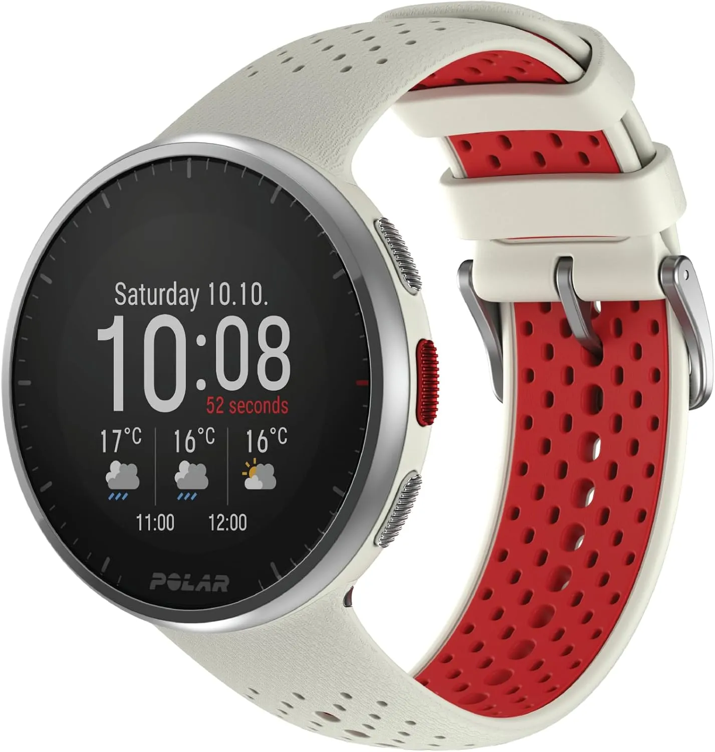 POLAR Pacer Pro Advanced Ultra-Light GPS Fitness Tracker Smartwatch for Runners with Training Program & Recovery Tools; S-L, for Men or Women, White-Red