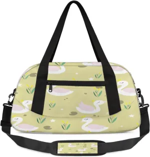 Pond Swans Waterproof Sports Gym Bag Portable Dance Gymnastics Work Out Bag Lightweight Travel Duffel Bag Overnight Weekender Bag