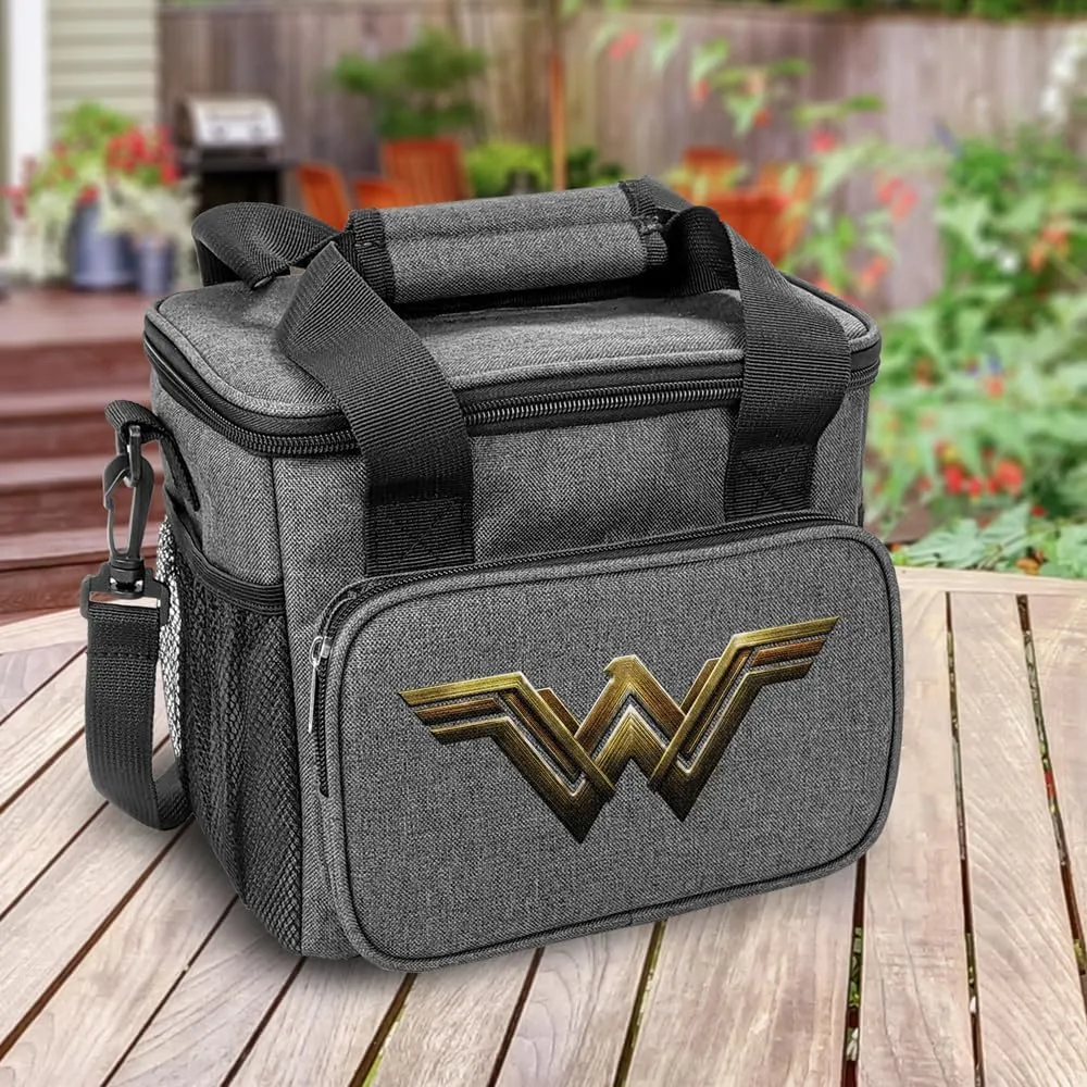 Popfunk Justice League Movie Wonder Woman Logo Soft Insulated Cooler Bag, Large Lunch Bag, Lightweight, Thermal and Reusable for Office, Picnic, Beach