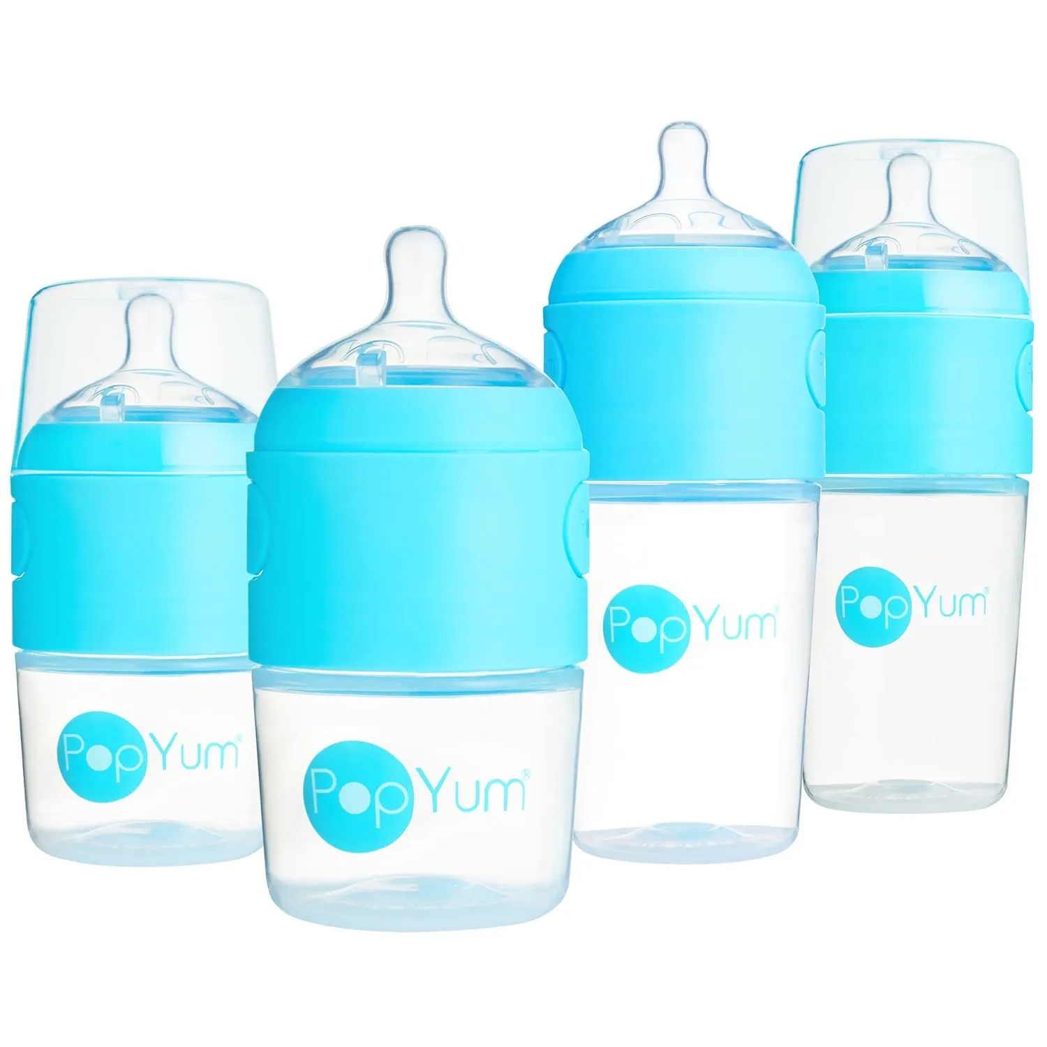 PopYum Blue Formula Making Baby Bottle Starter Set, 4-Pack, 2X 5oz Bottles with #1 Slow Flow Nipples   2X 9oz Bottles with #2 Medium Flow Nipples, Mixing, Dispenser