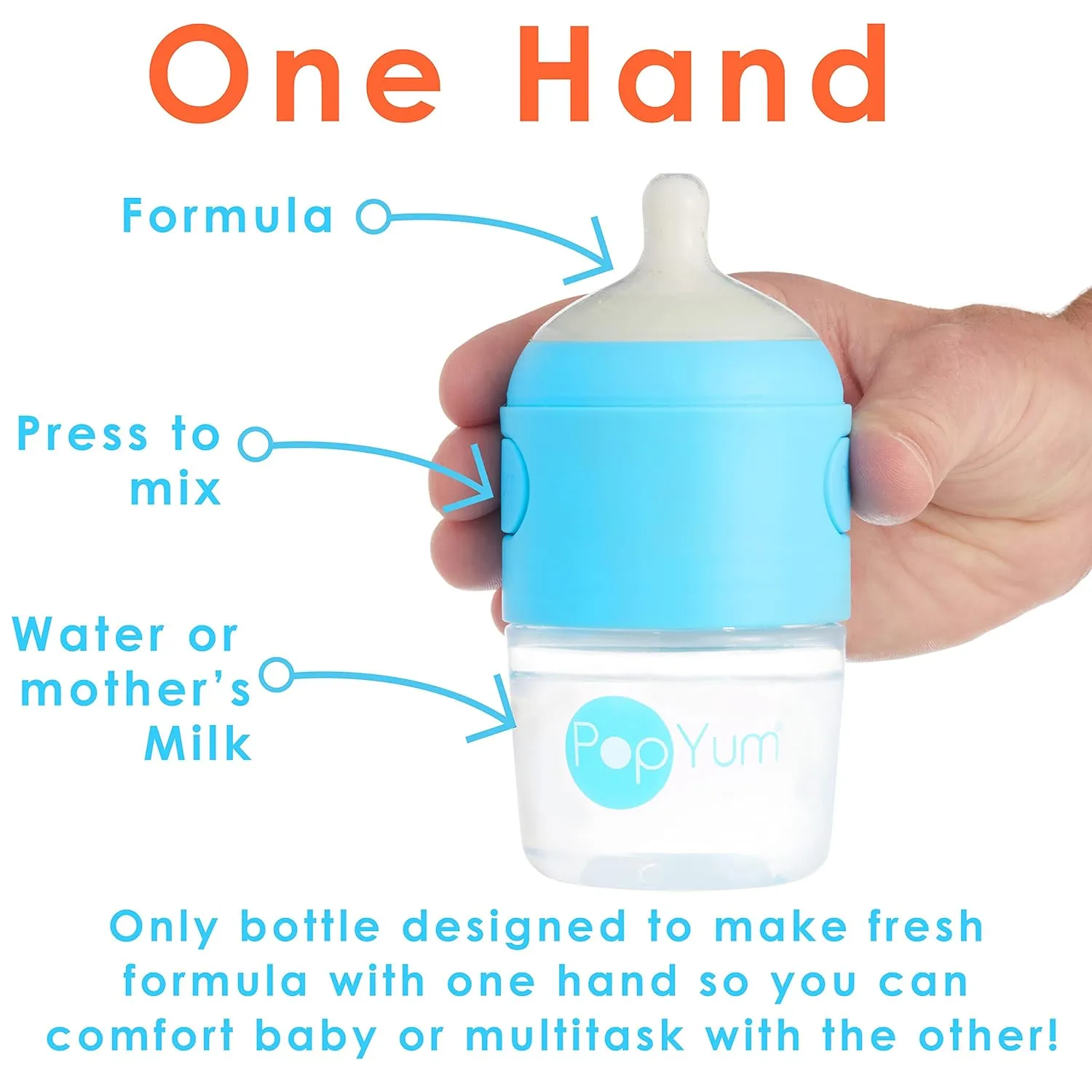 PopYum Blue Formula Making Baby Bottle Starter Set, 4-Pack, 2X 5oz Bottles with #1 Slow Flow Nipples   2X 9oz Bottles with #2 Medium Flow Nipples, Mixing, Dispenser
