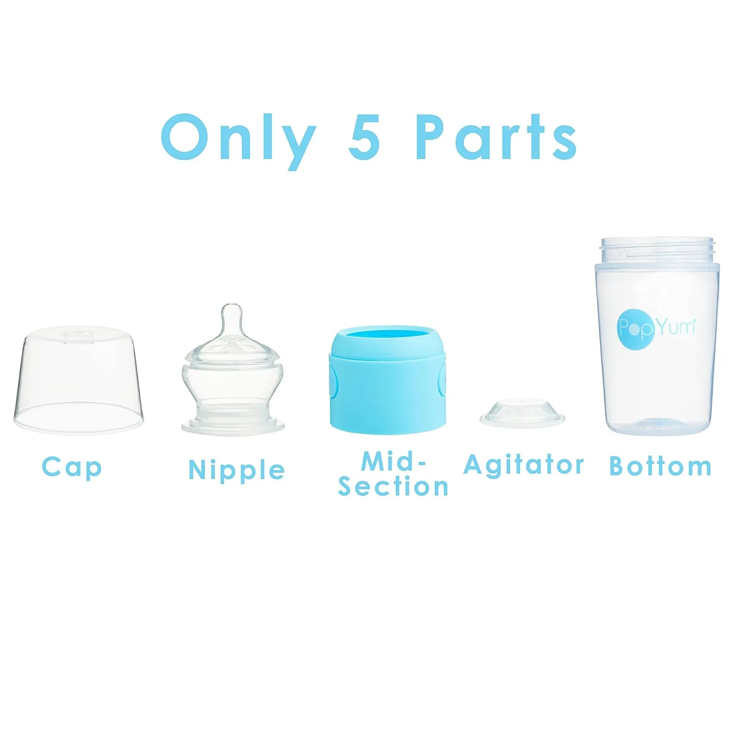 PopYum Blue Formula Making Baby Bottle Starter Set, 4-Pack, 2X 5oz Bottles with #1 Slow Flow Nipples   2X 9oz Bottles with #2 Medium Flow Nipples, Mixing, Dispenser