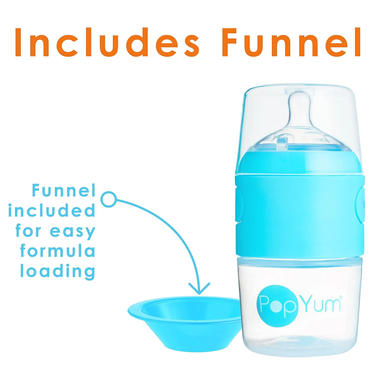 PopYum Blue Formula Making Baby Bottle Starter Set, 4-Pack, 2X 5oz Bottles with #1 Slow Flow Nipples   2X 9oz Bottles with #2 Medium Flow Nipples, Mixing, Dispenser