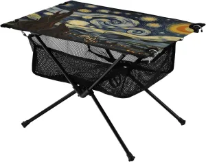 Portable Camping Table Foldable with Mesh Storage Lightweight Compact Camp Tent Side Table for Outside,Camping,Hiking,Tailgating,Van Gogh's Starry Sky