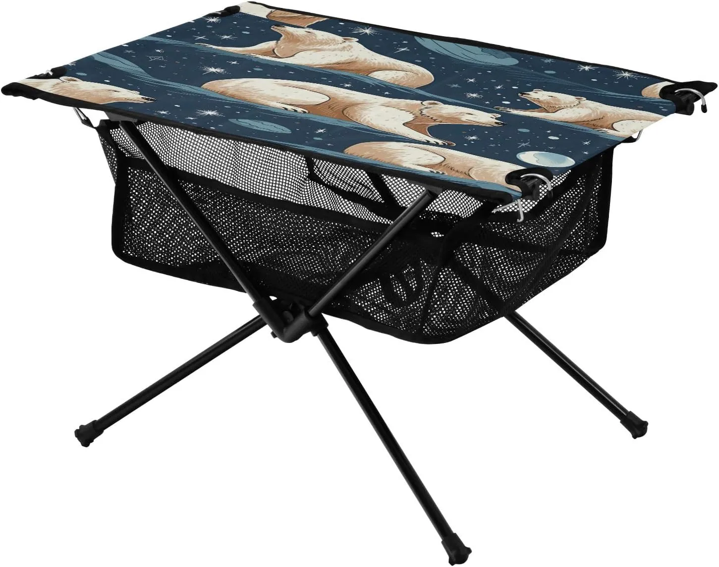 Portable Camping Table Foldable with Mesh Storage Lightweight Compact Camp Tent Side Table for Outside,Camping,Hiking,Tailgating,White Bear