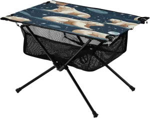 Portable Camping Table Foldable with Mesh Storage Lightweight Compact Camp Tent Side Table for Outside,Camping,Hiking,Tailgating,White Bear