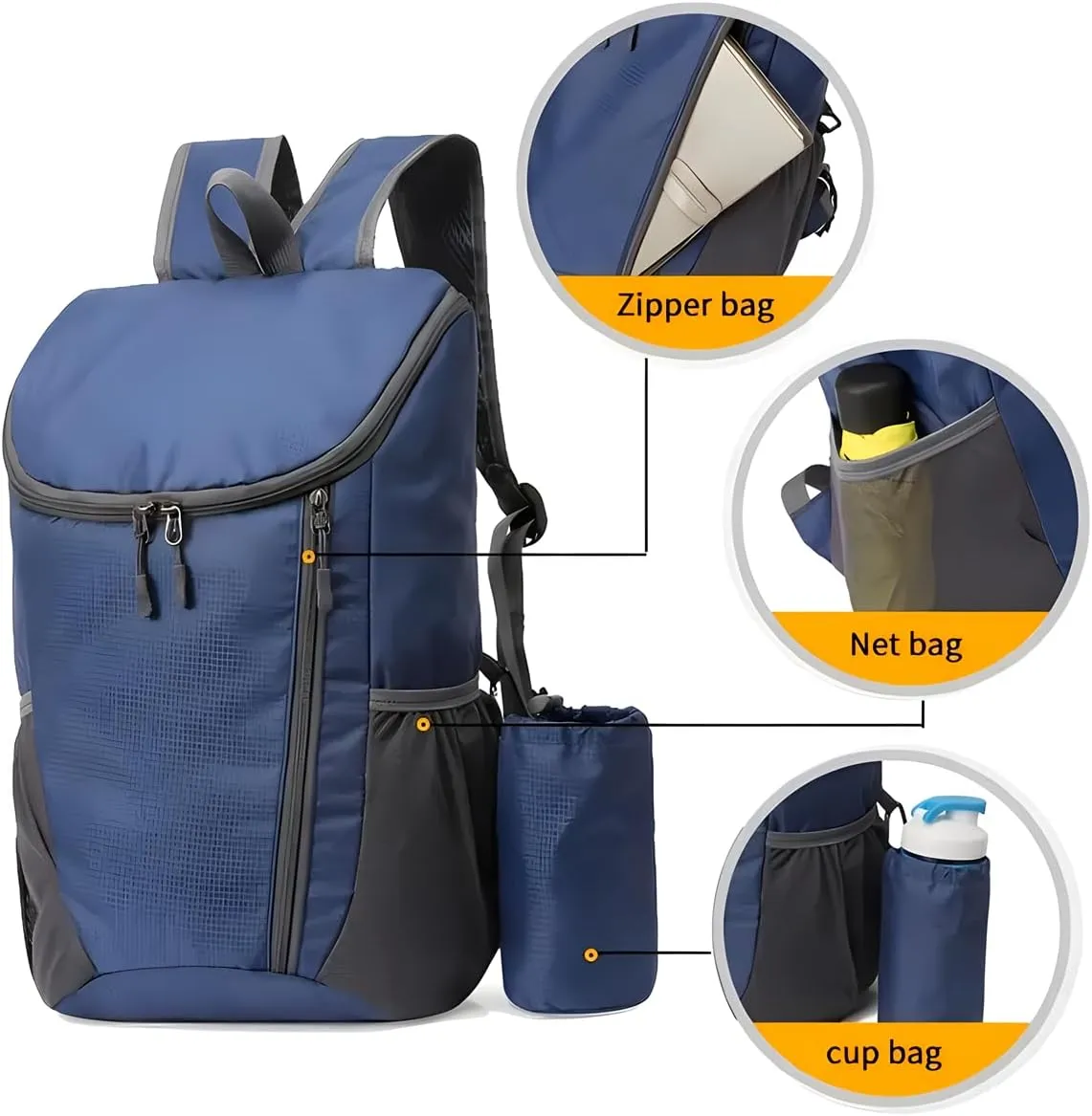 Portable Foldable Backpack Folding Mountaineering Bag, Ultralight Outdoor Cycling Rucksack, Travel Hiking Knapsack(Orange)