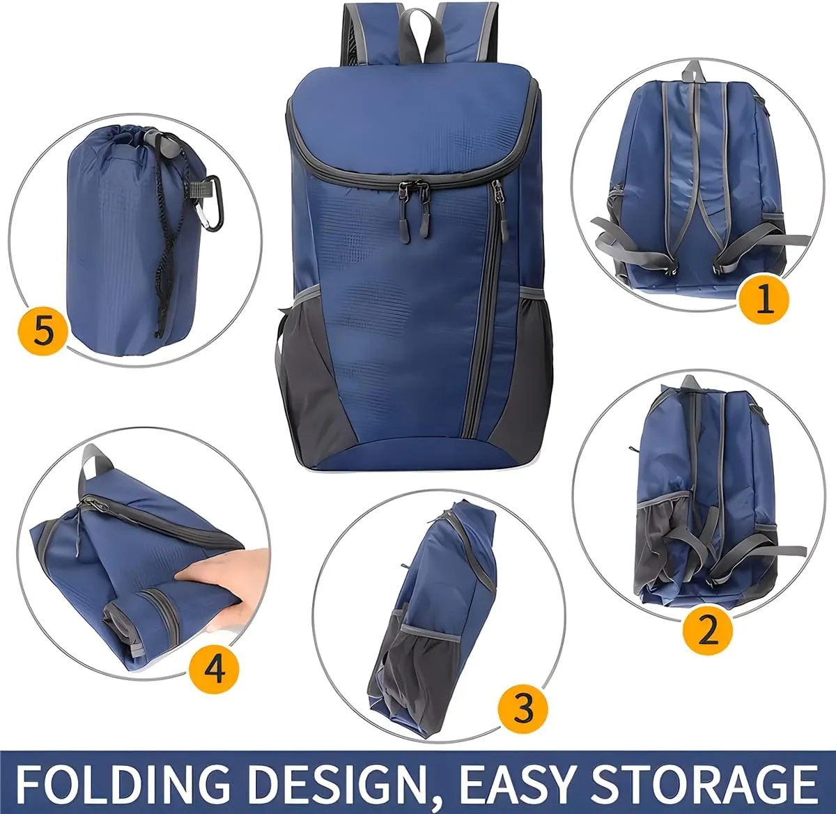 Portable Foldable Backpack Folding Mountaineering Bag, Ultralight Outdoor Cycling Rucksack, Travel Hiking Knapsack(Orange)