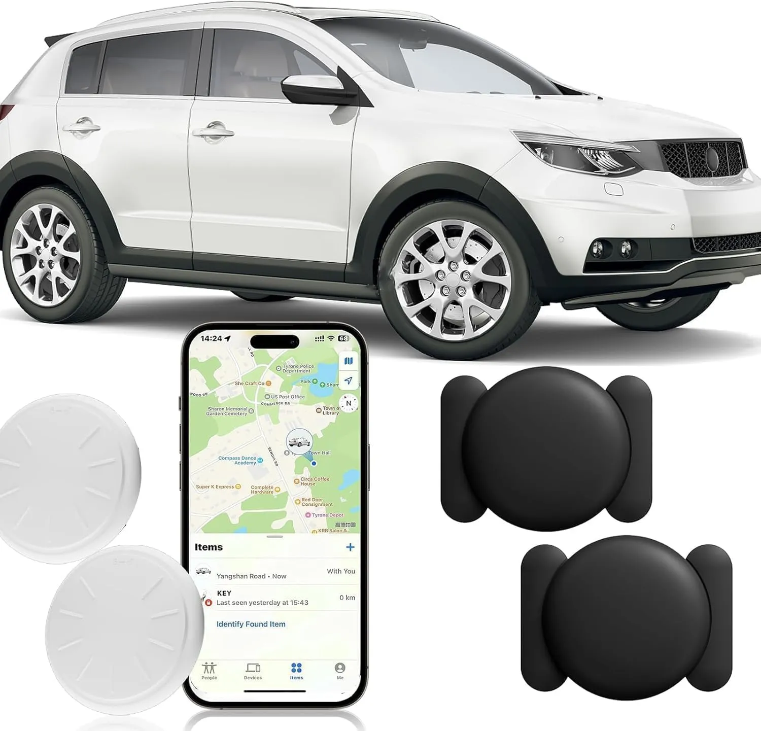 Portable GPS Tracker for Car,No Monthly Fee Magnetic adsorption Car Tracker,Real Time Tracking Car Locator,Hidden GPS Car Tracker Work with Apple Find My App(iOS Only) (Black,2PCS)