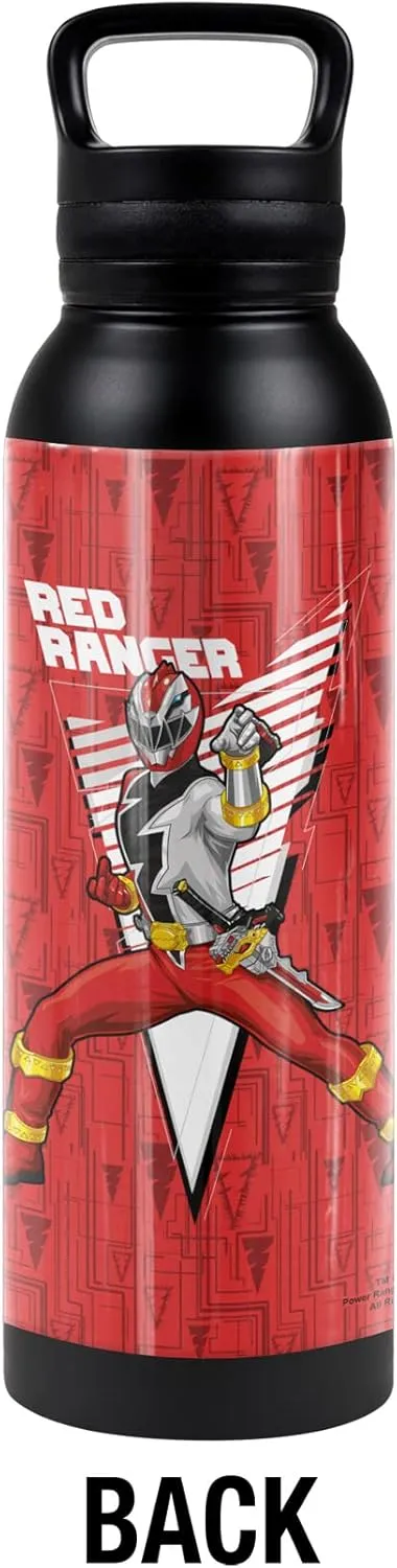 Power Rangers: Dino Fury OFFICIAL Red Ranger Character 24 oz Insulated Canteen Water Bottle, Leak Resistant, Vacuum Insulated Stainless Steel with Loop Cap