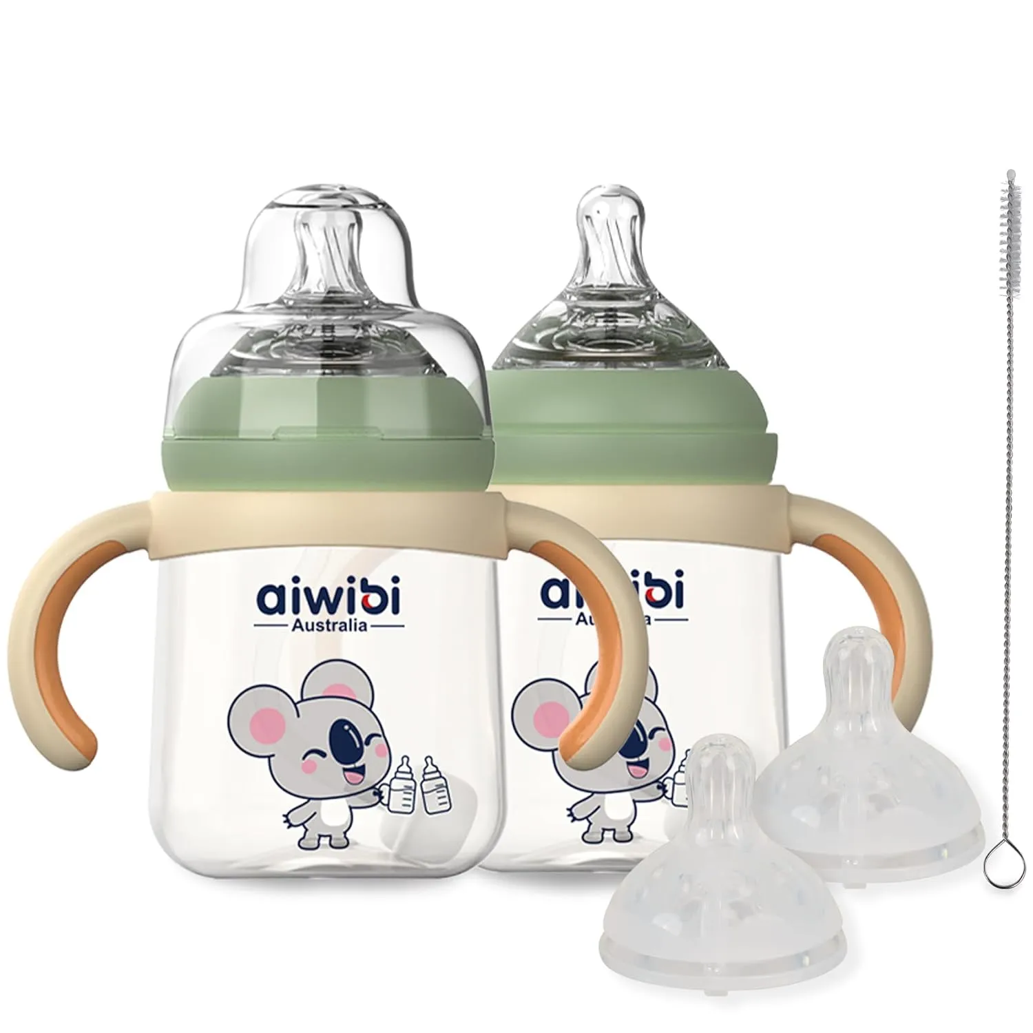 PPSU Baby Bottle Wide Neck, Anti-Colic Baby Bottle with Weighted Straw, Medium Flow Nipple, Removable Handles, 8 Ounces, 2 Count, 6  Months