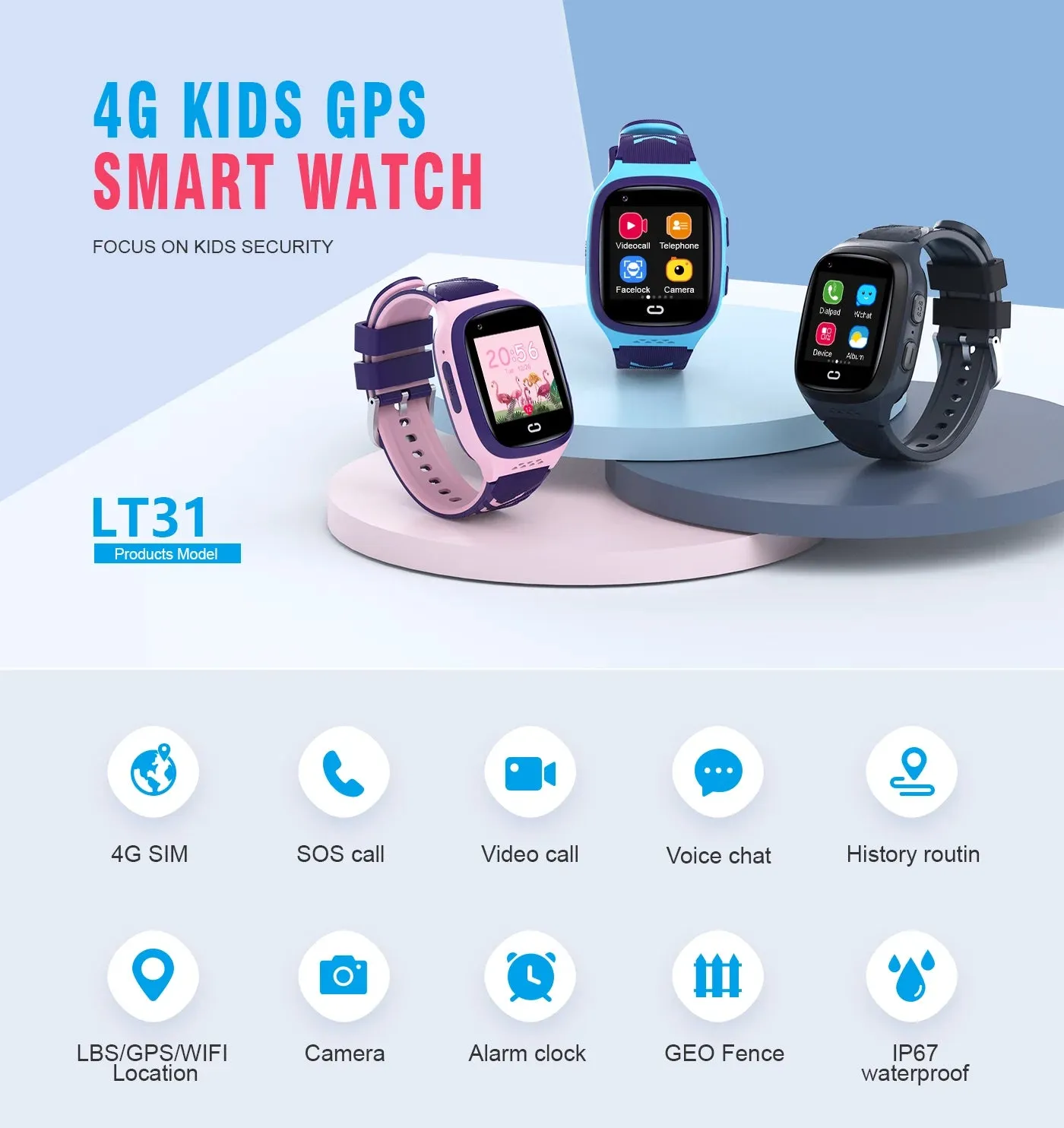 Premium Kids 4G Smart Watch - GPS Tracker, Video Calls, SOS, Waterproof, Camera, Location Monitor