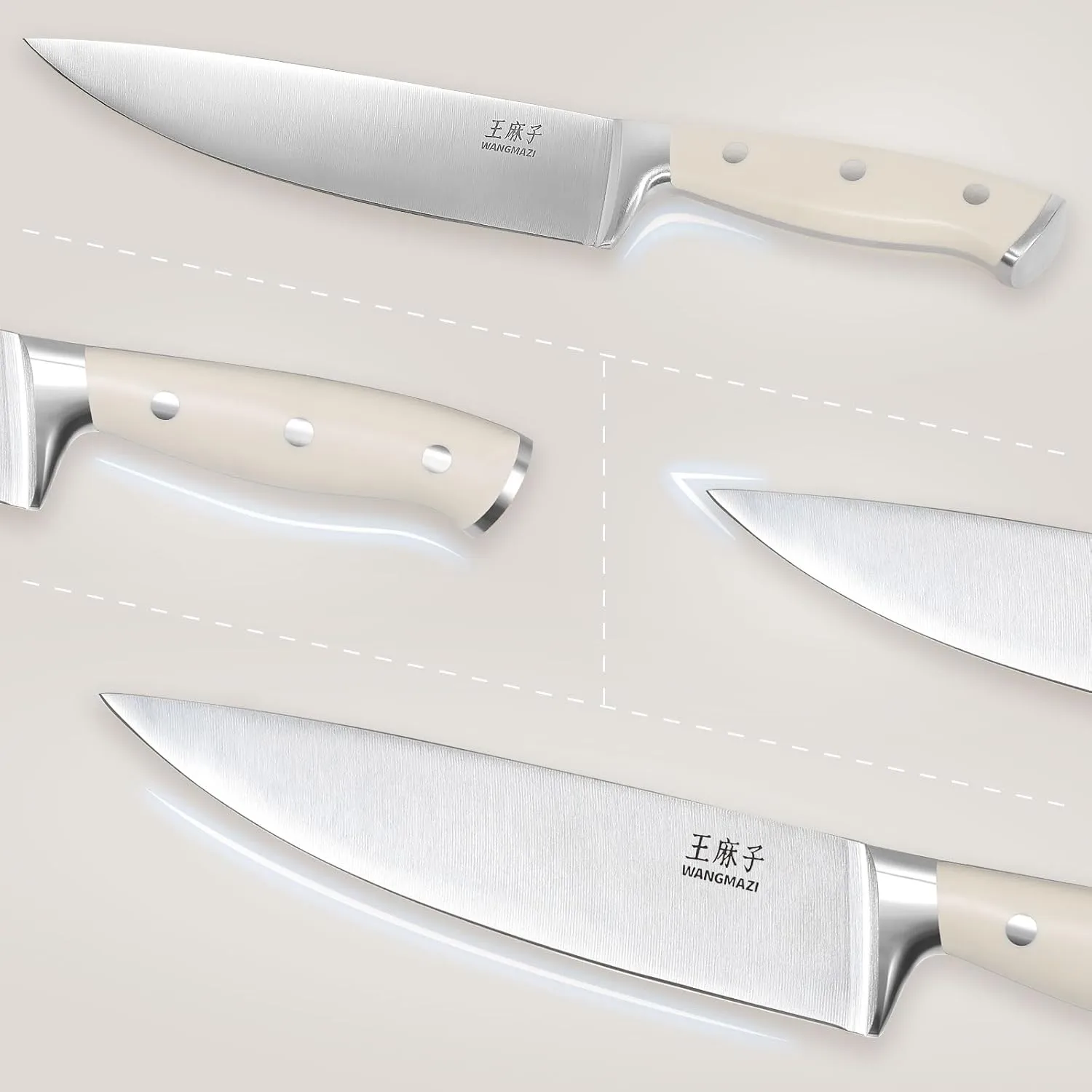 Premium Knife Set,High Carbon Stainless Steel Forged,Sharp Knives Set for Kitchen,Triple-rivet Ergonomic Handle,Hundreds Years of Masterful Craftmanship(Ivory,15PCS)