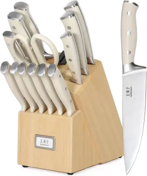 Premium Knife Set,High Carbon Stainless Steel Forged,Sharp Knives Set for Kitchen,Triple-rivet Ergonomic Handle,Hundreds Years of Masterful Craftmanship(Ivory,15PCS)