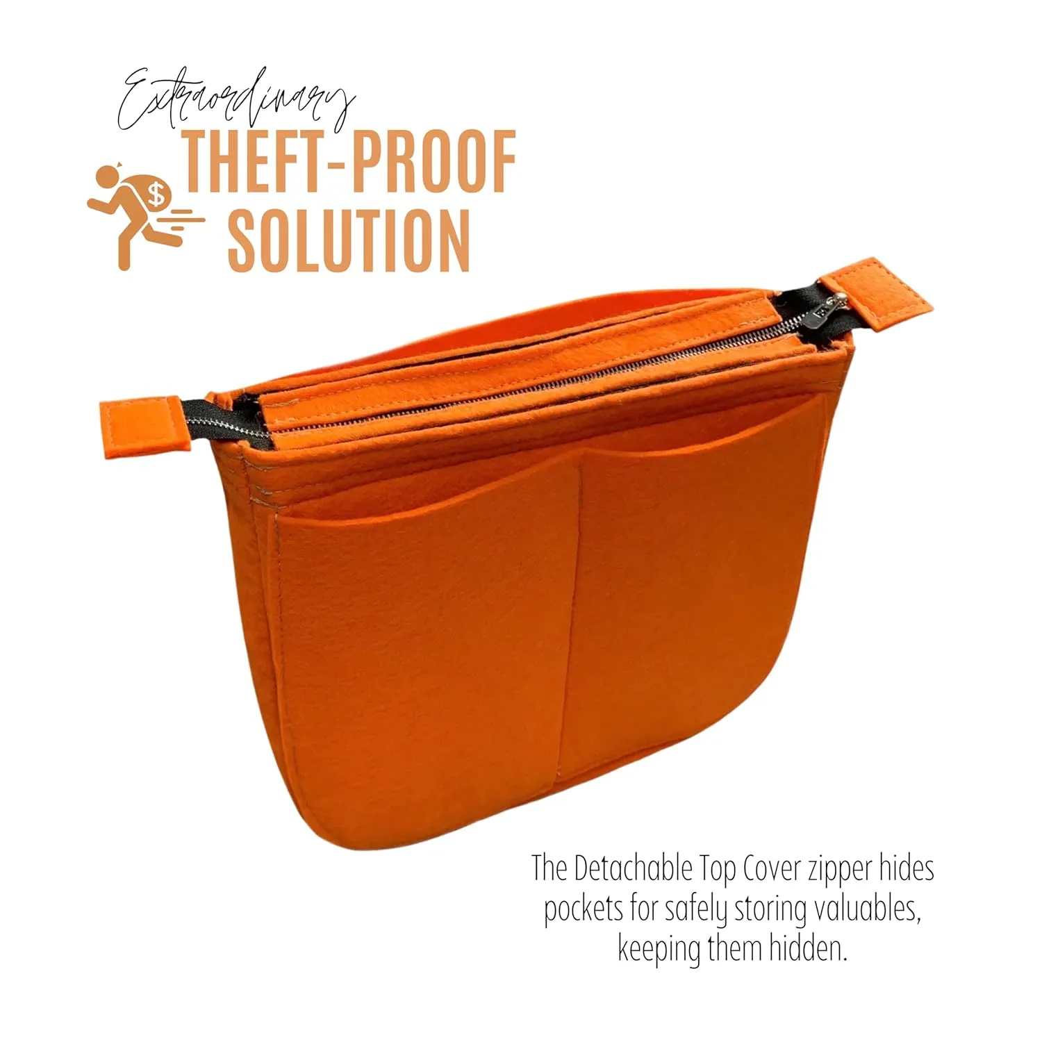 Premium Purse Organizer compatible with Hermes Evelyne 29 Bag Insert, Mini Evelyne Bag Insert with Zipper, Evelyne 33 Bag Insert, 2mm Thick Felt Snug Sturdy (For Evelyne 29 (PM), Lightcoffee)