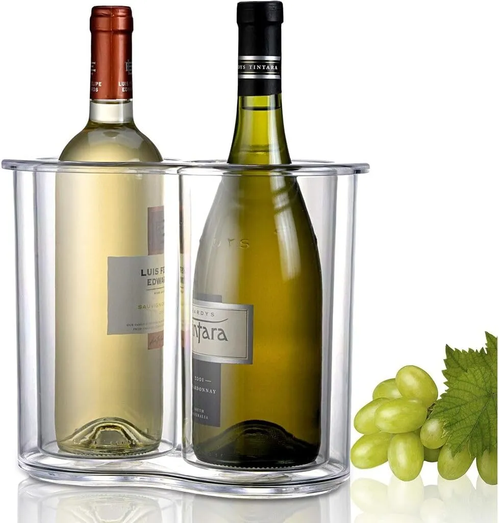 Prodyne Twin-Chill 2 Bottle Iceless Wine Cooler, Clear