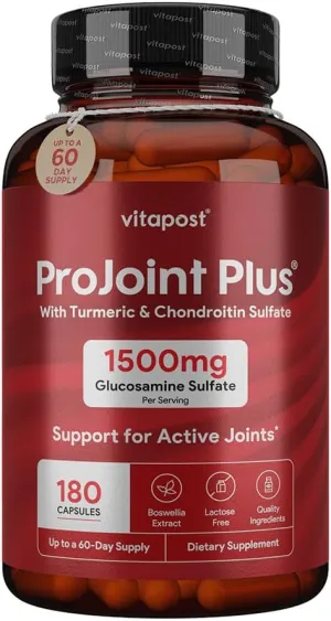 ProJoint Plus Joint Support Supplement with Glucosamine Sulfate, Chondroitin, MSM, Turmeric, Boswellia & Bromelain - 180 Capsules Formula for Mobility, Joint and Cartilage Health for Men & Women