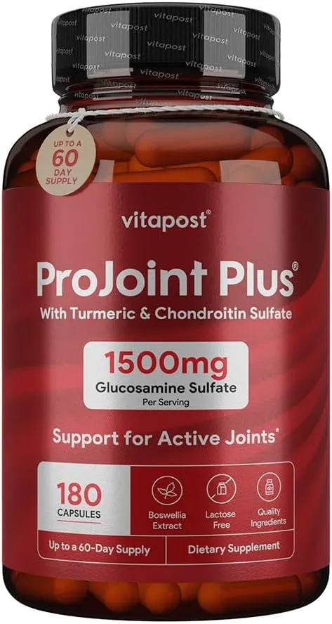 ProJoint Plus Joint Support Supplement with Glucosamine Sulfate, Chondroitin, MSM, Turmeric, Boswellia & Bromelain - 180 Capsules Formula for Mobility, Joint and Cartilage Health for Men & Women