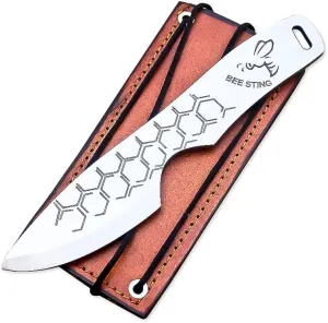 Prop Swords Skinning Blank Blade - Stainless Steel Neck Knife - Skeleton Fixed Blade Outdoor Camping Utility Knife with Leather Case