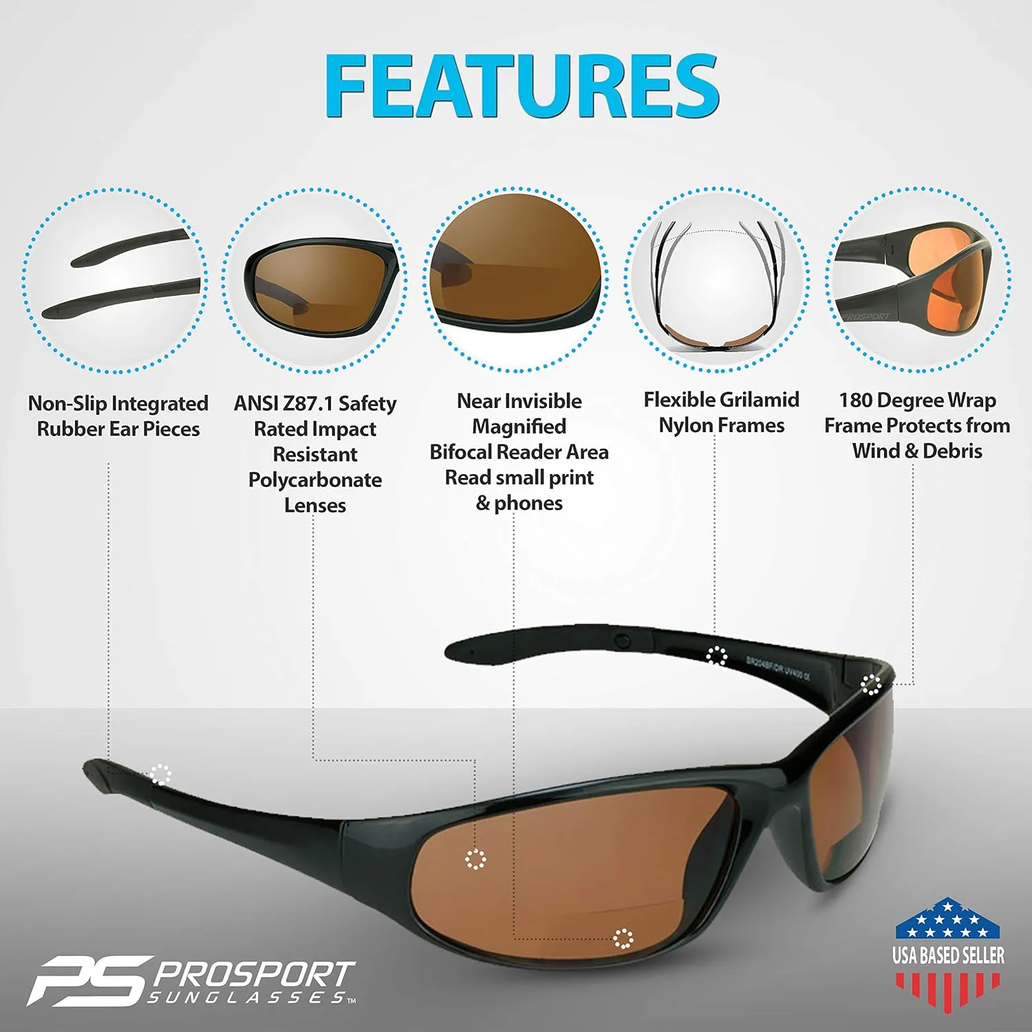 proSPORT Blue Blocking Bifocal Sunglasses Reader Men Women Safety Z87 Protective HD Lens