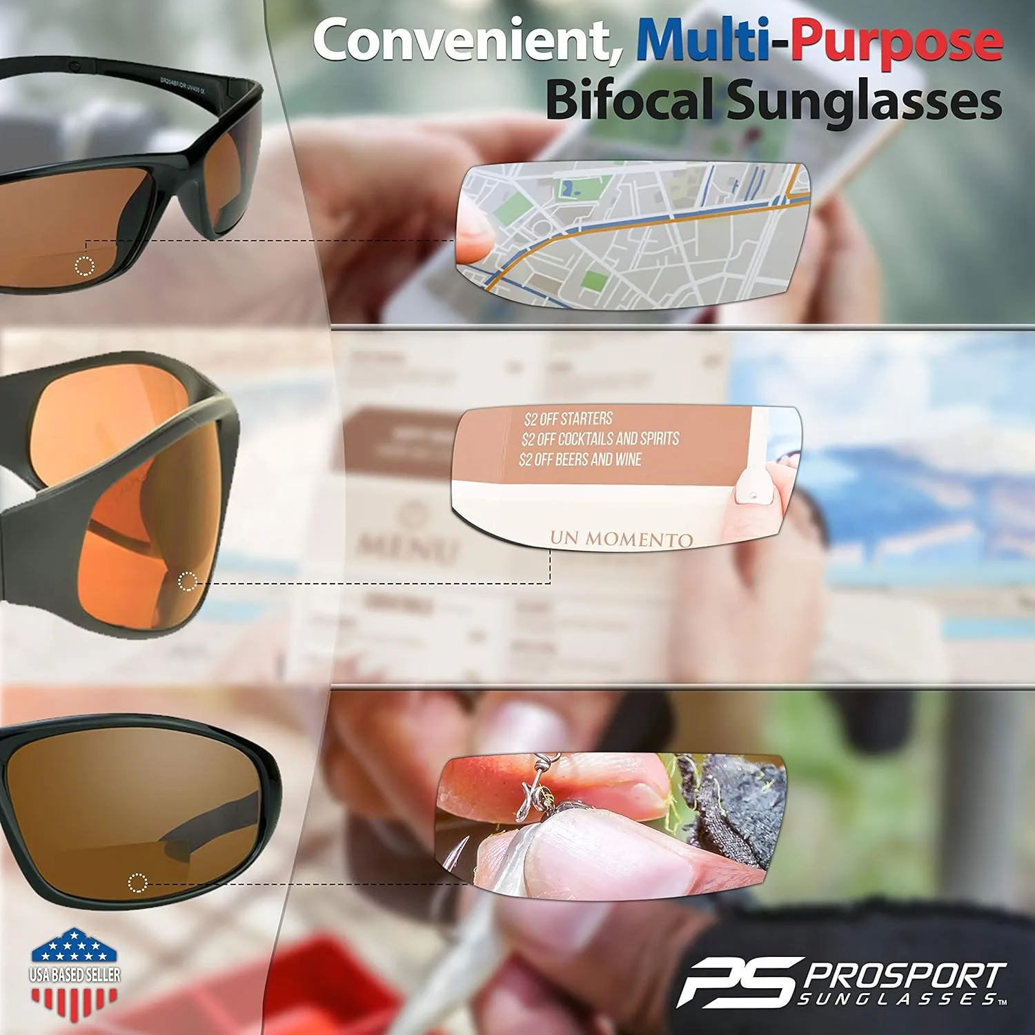 proSPORT Blue Blocking Bifocal Sunglasses Reader Men Women Safety Z87 Protective HD Lens