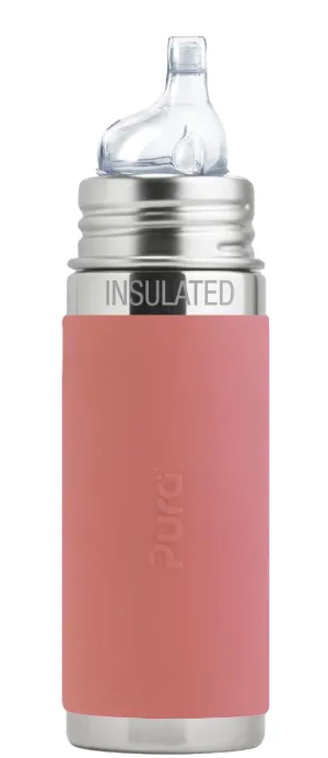 Pura Kiki 9oz/260ml Stainless Steel Insulated Sippy Bottle w/Sleeve, Plastic-Free, MadeSafe Certified, Medical-Grade Silicone Sipper Spout Fast Flow for Kids, Toddlers, Babies & Infant – Rose