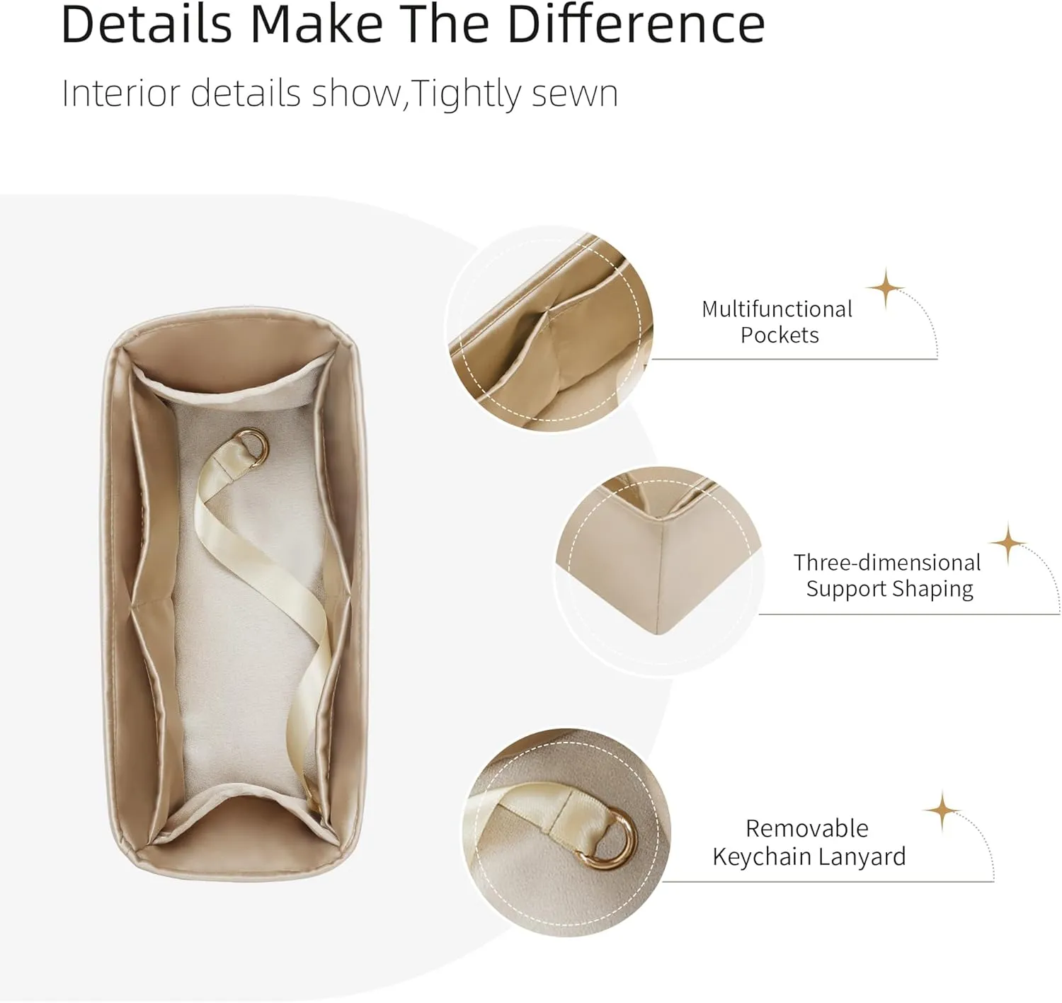 Purse Organizer for Dior Jolie Bucket Bag Small,Silky Smooth Insert,Lightweight Bag in Bag,Luxury Handbag Storage Accessories(Small,Champagne)