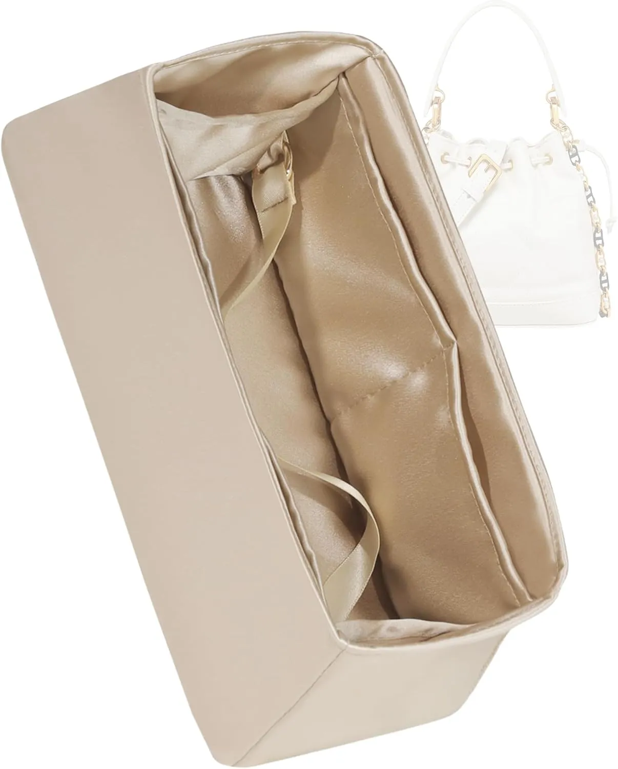 Purse Organizer for Dior Jolie Bucket Bag Small,Silky Smooth Insert,Lightweight Bag in Bag,Luxury Handbag Storage Accessories(Small,Champagne)