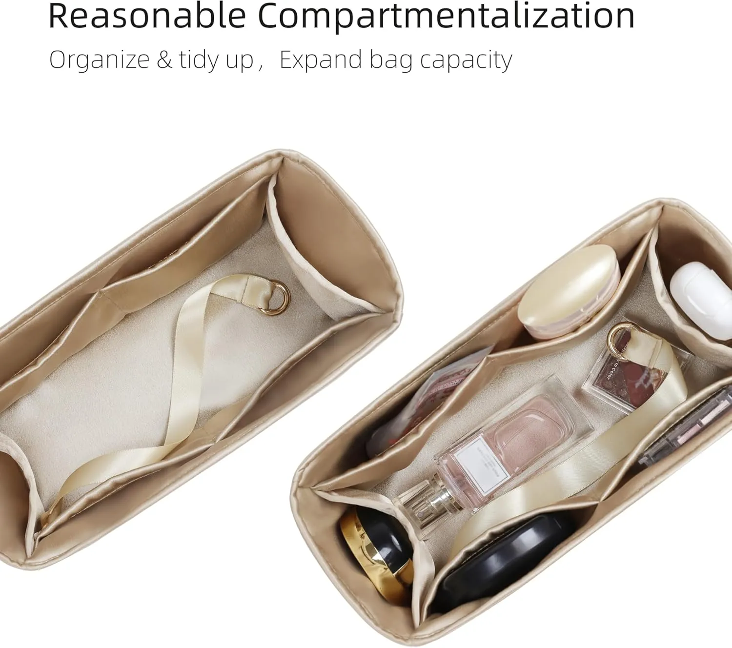 Purse Organizer for Dior Jolie Bucket Bag Small,Silky Smooth Insert,Lightweight Bag in Bag,Luxury Handbag Storage Accessories(Small,Champagne)