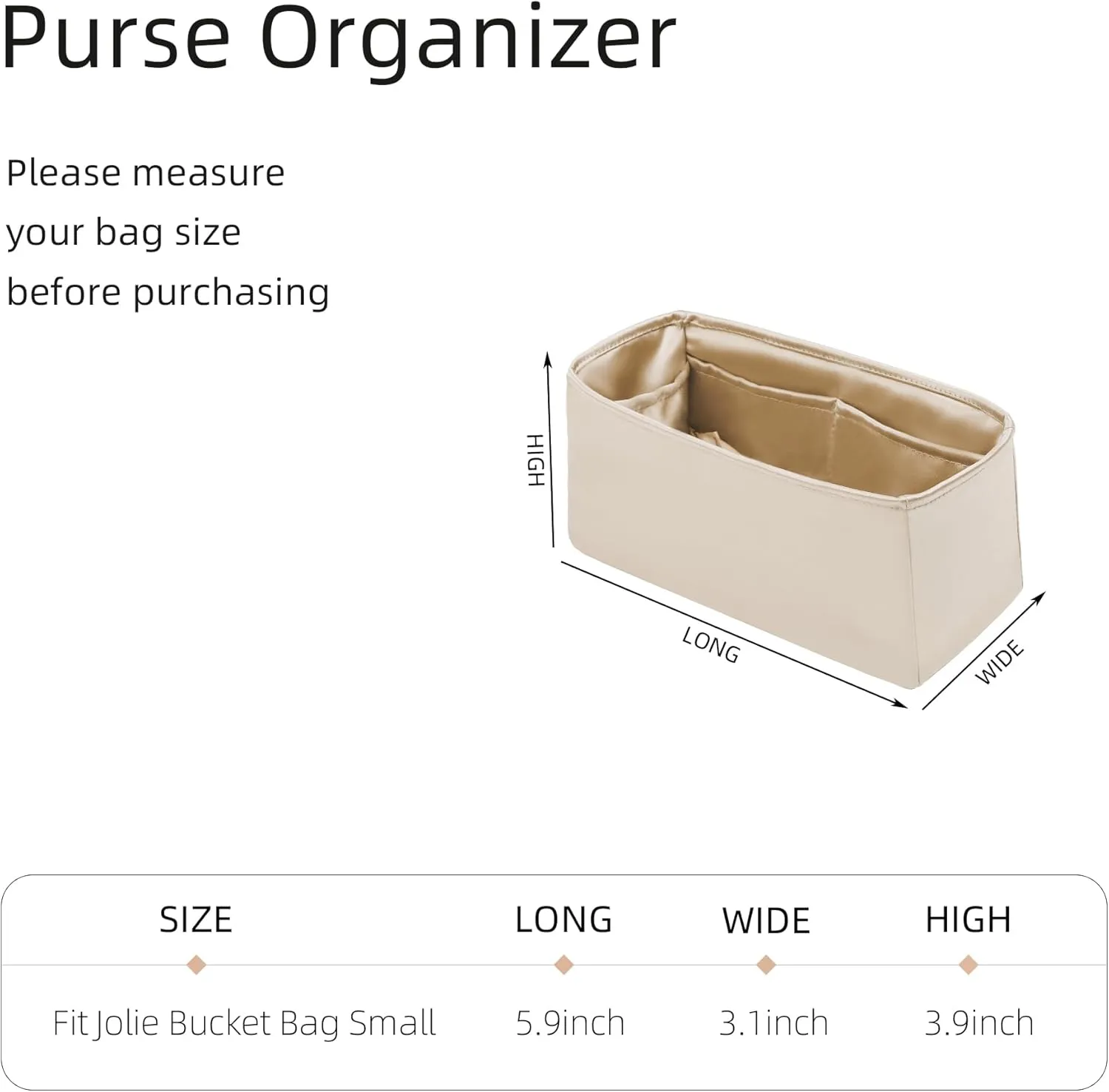 Purse Organizer for Dior Jolie Bucket Bag Small,Silky Smooth Insert,Lightweight Bag in Bag,Luxury Handbag Storage Accessories(Small,Champagne)