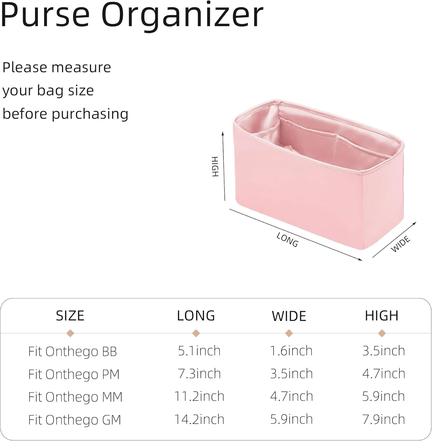 Purse Organizer for LV OnTheGo BB/PM/MM/GM,Silky Smooth Insert,Lightweight Bag in Bag,Luxury Handbag Storage Accessories(onthego PM,Bubblegum)