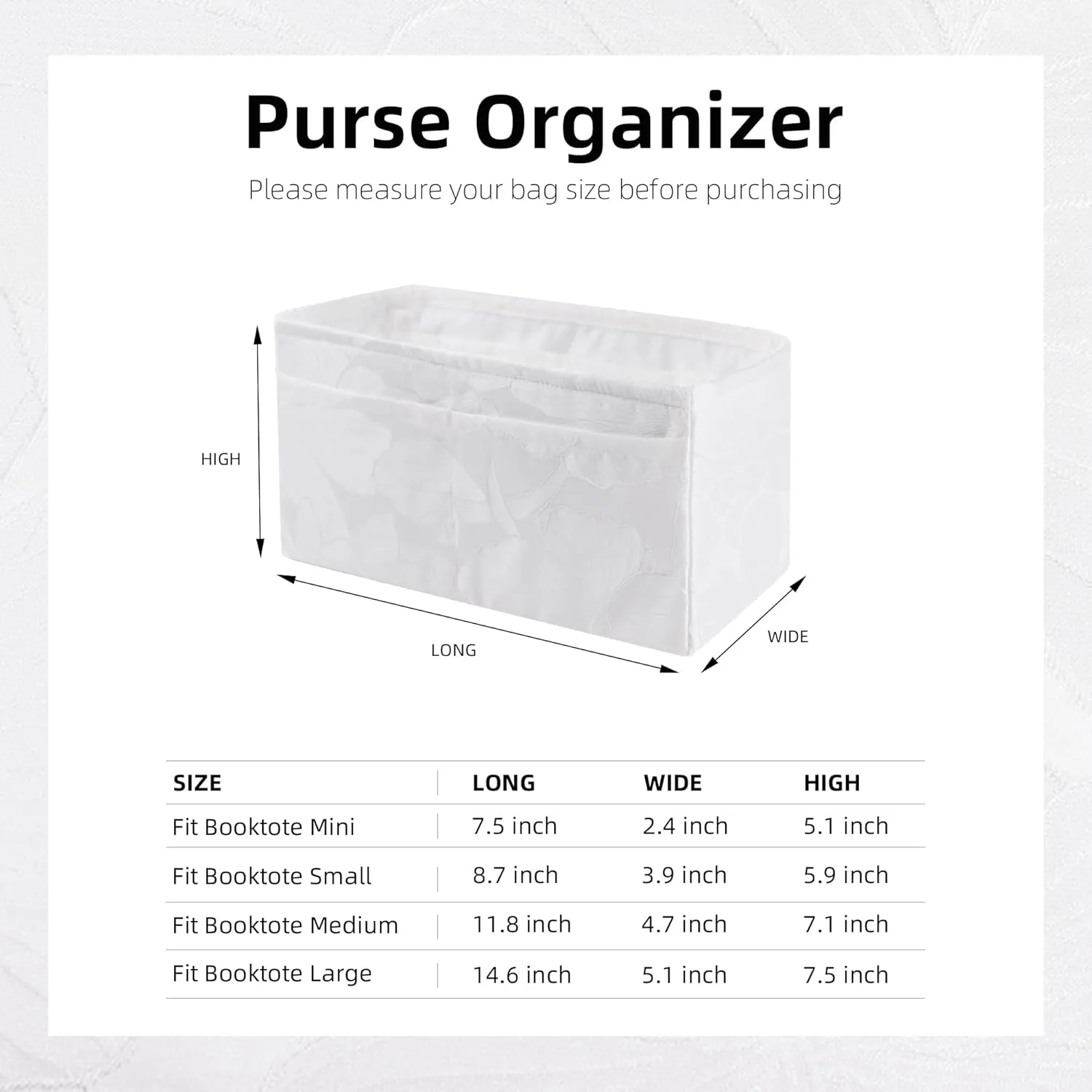 Purse Organizer Insert For Dior Booktote mini/S/M/L, Lightweight Bag Shaper Liner, Soft Women Luxury Handbag Tote Inner Bag (Booktote Medium,Snowflake)