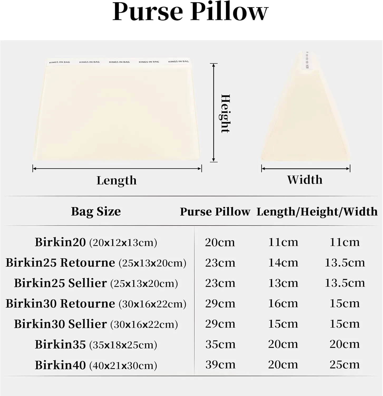 Purse Pillow for Birkin 25/30/35/40, Smooth Satin Bag Shaper Compatible with Hermes Birkin Bag, Memory Foam Pillows for Women Handbag, Lightweight Purse Stuffers for Shape(Craie, BK30 Retourné)
