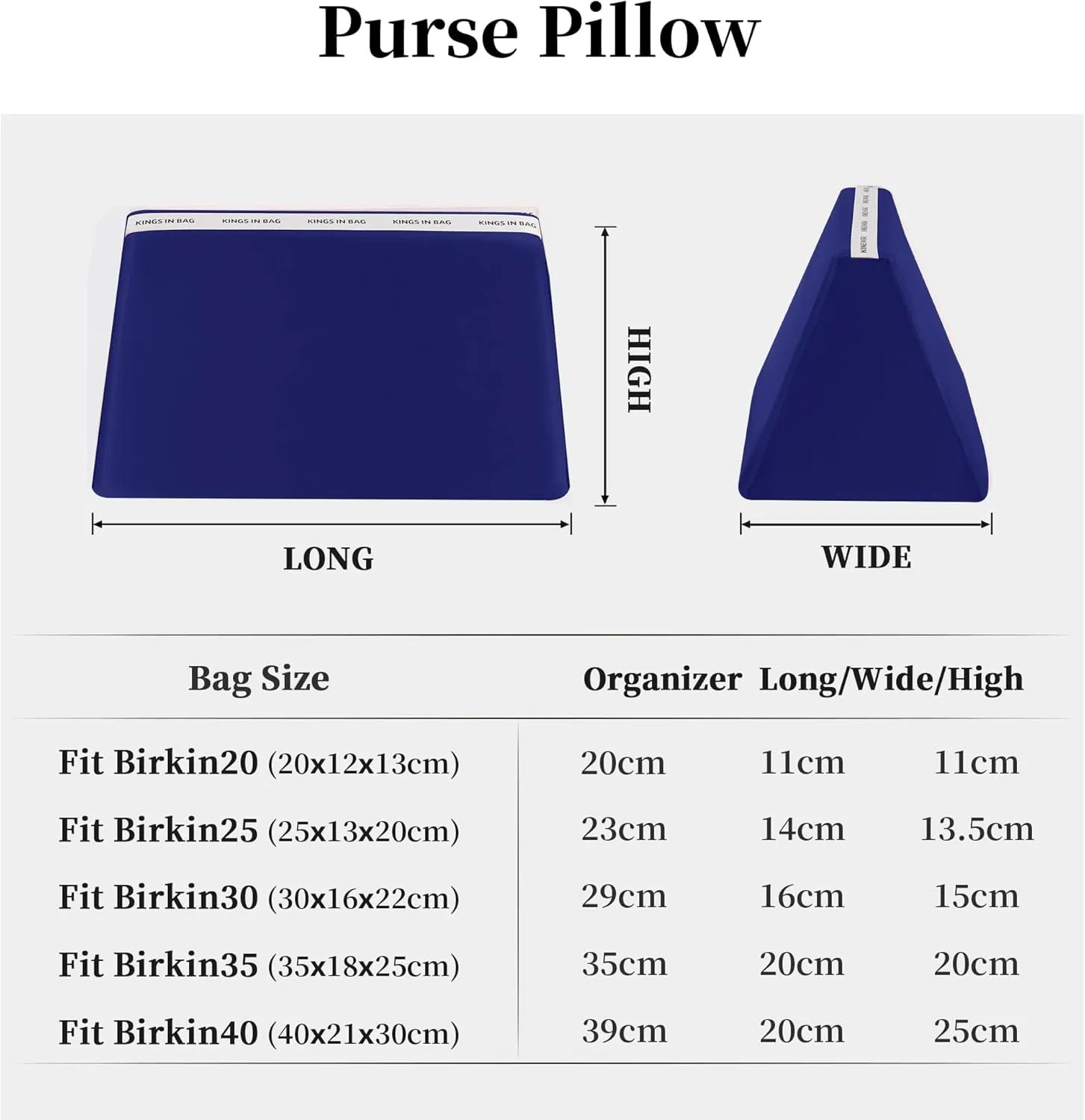 Purse Pillow Inserts for Birkin 25 Bag, KINGS IN BAG Purse Organizer Insert Pillow Compatible with Hermes Birkin Bag, Lightweight Memory Foam Pillow with Soft Satin, Daily Storage(Blue Electric, BK25)