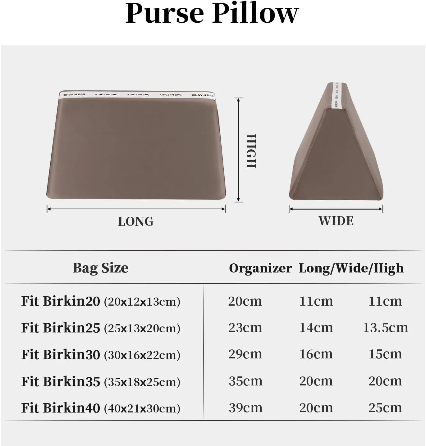 Purse Shaper Pillow Insert Compatible with Hermes Berkin Bag, Lightweight and Silky, Soft Memory Foam Inner(Etoupe Grey, BK30)