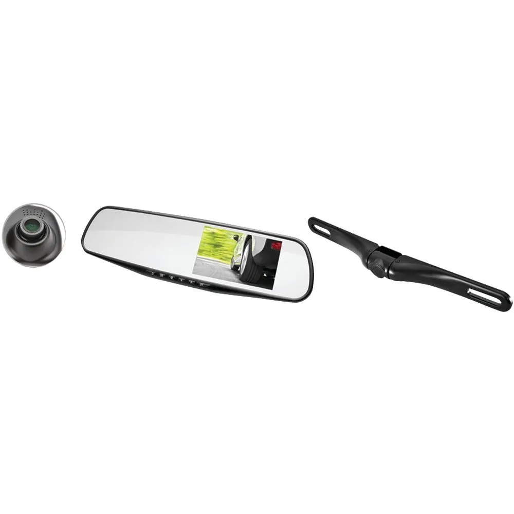PYLE PLCMDVR45 HD Rearview Mirror Monitor & Dual-Camera System with Built-in Distance-Scale Lines & Parking Assist