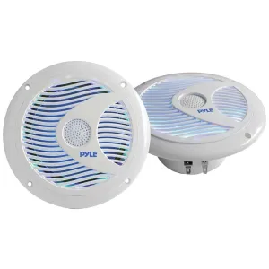 PYLE PLMR6LEW Hydra Series 6.5 150-Watt Dual-Cone Waterproof Marine-Grade Speakers with Programmable Multicolor LED Lights (White)