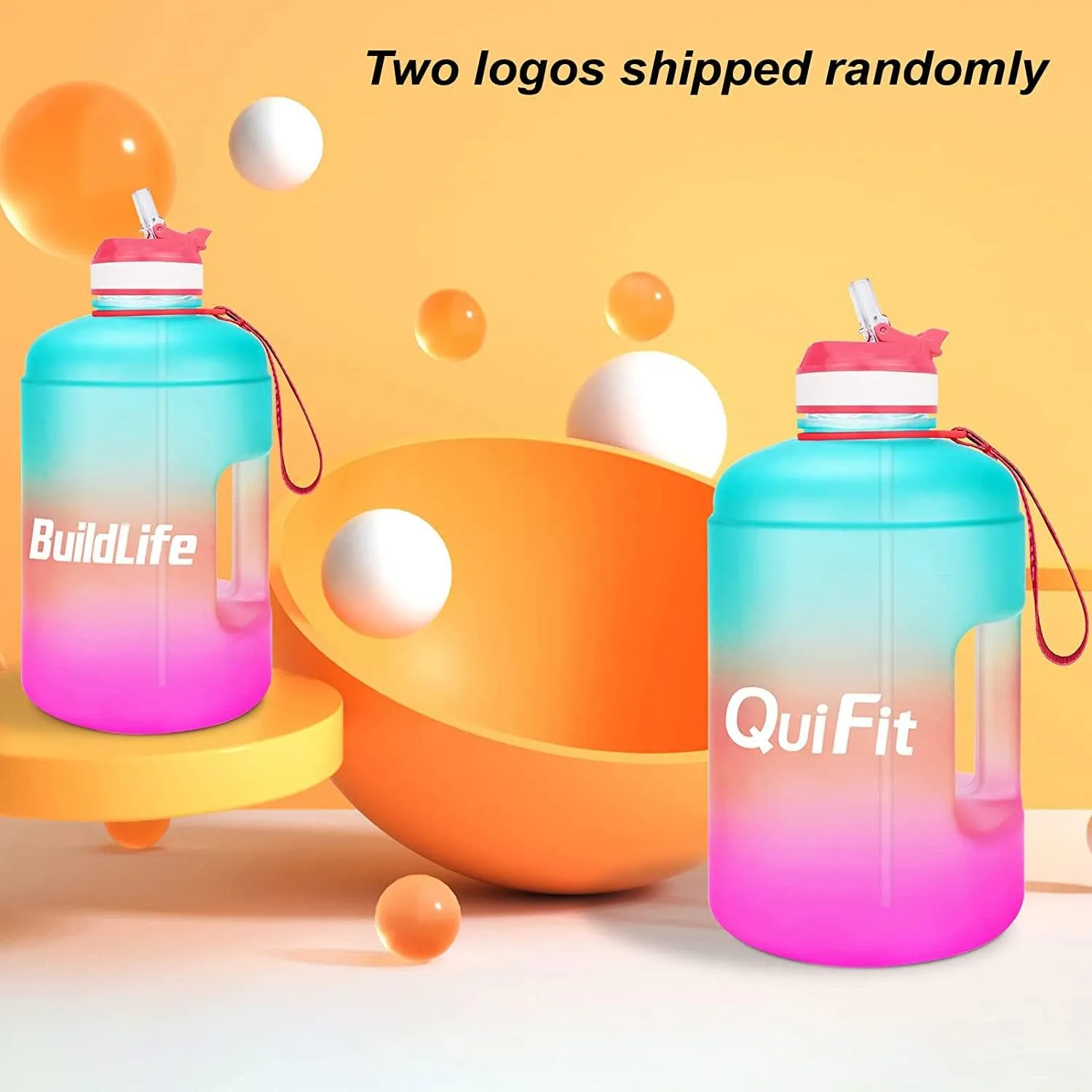 QuiFit Motivational Gallon Water Bottle - with Straw & Time Marker BPA Free Large Reusable Sport Water Jug with Handle for Fitness Outdoor Enthusiasts Leak-Proof