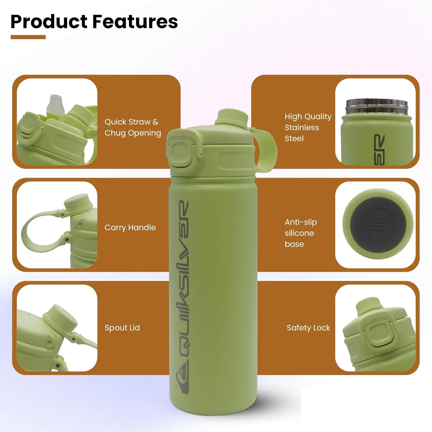 Quiksilver Insulated Stainless Steel Tumbler 24oz, Triple Wall Vacuum Sealed Travel Mug with Leak Proof Lid, Quick Straw & Chug Opening, Reusable Coffee Cup & Sports Water Bottle, 24Hr Cold / 12Hr Hot
