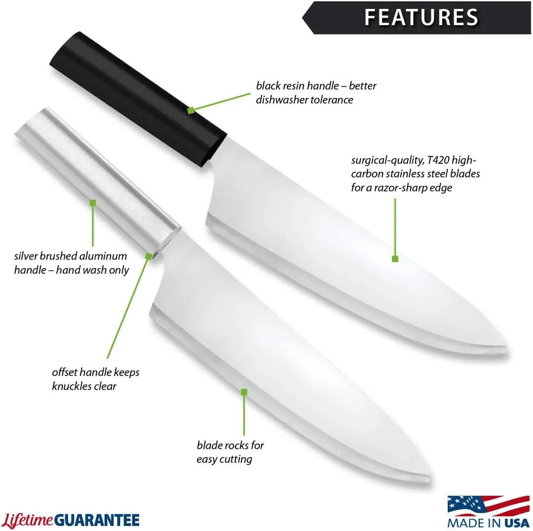Rada Cutlery French Chef Knife (W231), 8.5" Stainless Steel Hollow Ground Blade, Made in USA, Black Handle