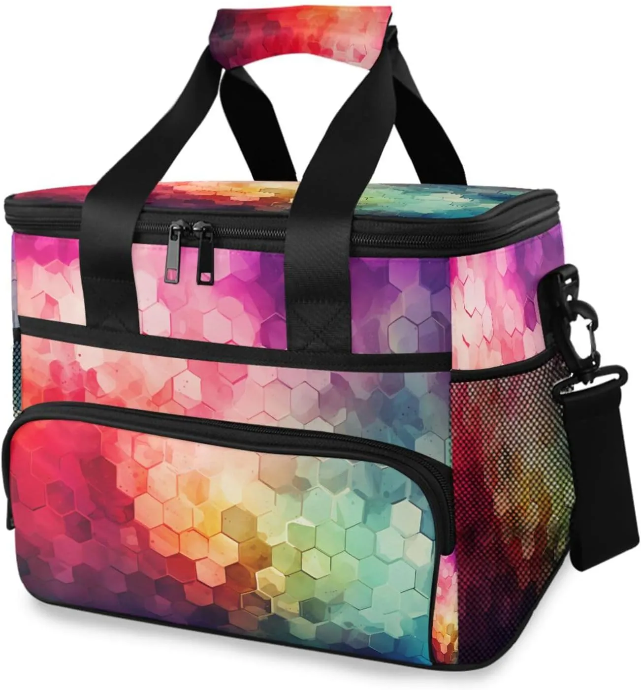 Rainbow Neon Tie Dye Watercolor Cooler Bag Insulated Cooler Soft Sided Cooler 24 Can Portable Picnic Bag Large Leakproof Lunch Bag Box for Beach Grocery Camping Travel Car Men Women