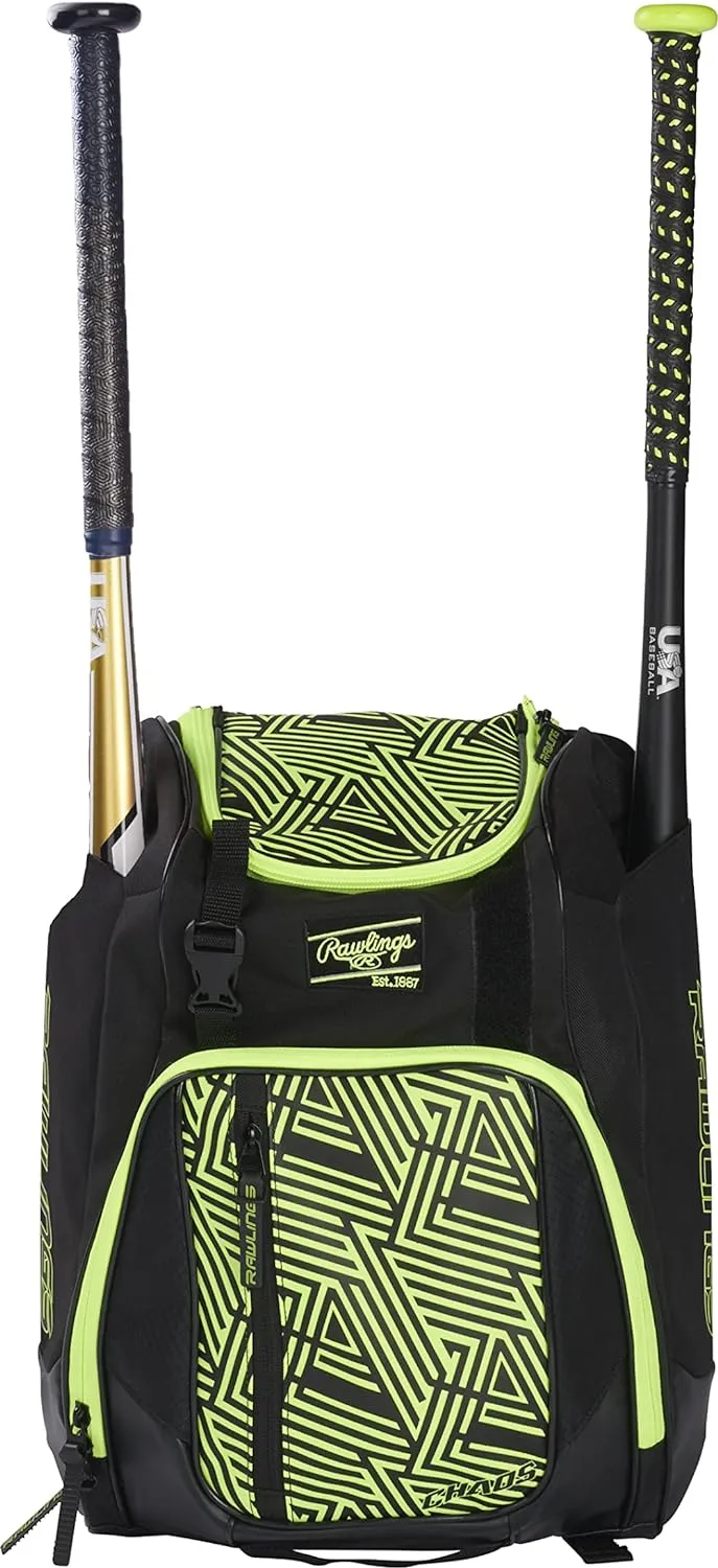 Rawlings | CHAOS Backpack Bag Series | T-Ball & Youth | Baseball & Fastpitch Softball | Multiple Colors