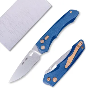 REALSTEEL Griffin Pro Folding Pocket Knife,Thumb Hole,Safe Switch,Button Lock,3.54" 14C28N Steel Stonewash Blade,Micarta Handle,3.6oz,Clip,EDC,Gifts for Men Outdoor Camping Hiking Hunting(Denim)