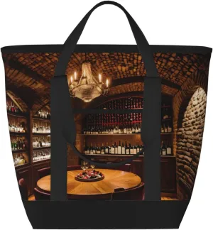 Red Wine Cellar picture Large Capacity Insulated Tote Bag - Adjustable Shoulder Strap, Perfect for Work, Picnic, and Travel - Stylish